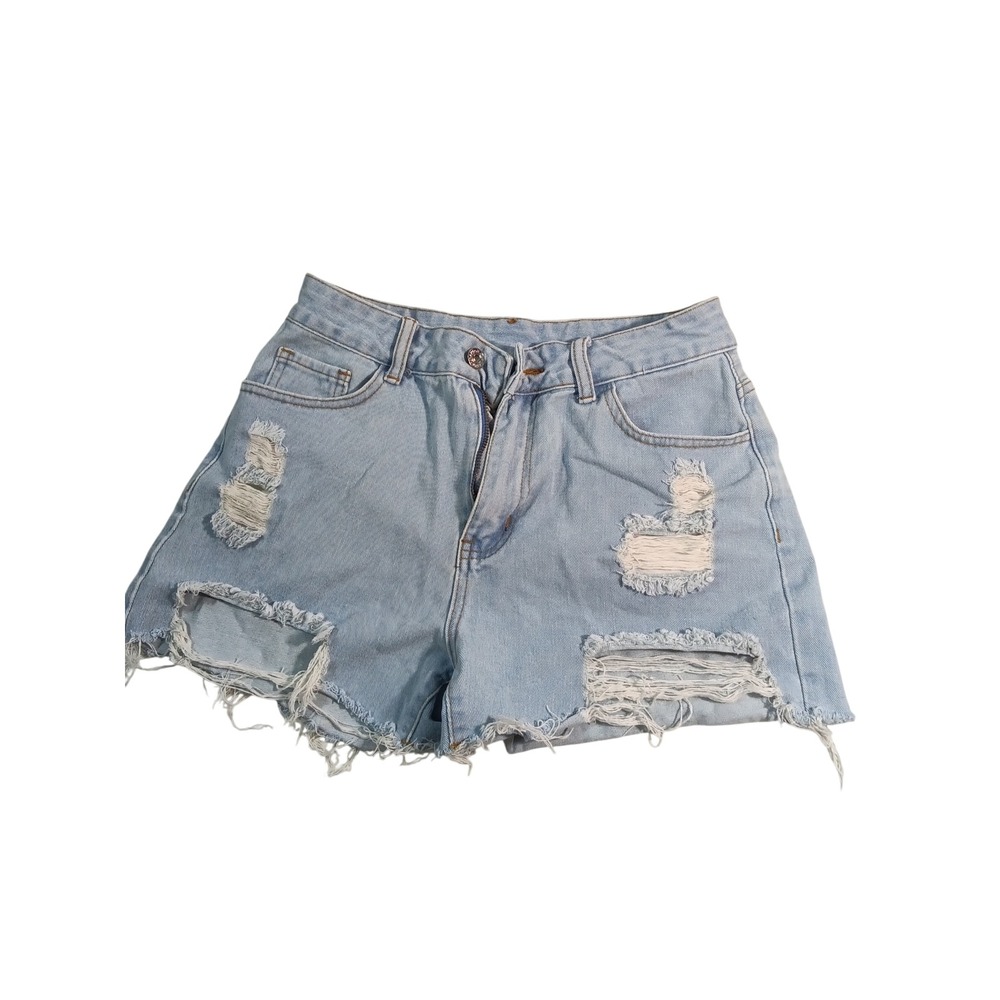 SHEIN Womens Light Wash Distressed Denim Shorts High Rise Frayed Hem Size M